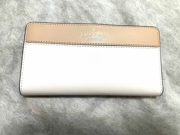 ケイトスペード　薄型　長財布　バイカラー　カードケース　ホワイト　ピンクベージュ