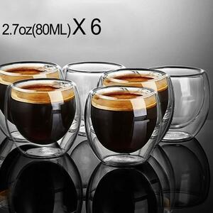 ◆1円スタート◆二重だから熱くなりにくい！グラス80ml 6個セット★コーヒー エスプレッソ ティーカップ AT9915