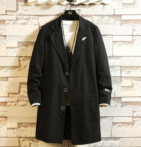 [ stock processing ] Chesterfield coat casual coat men's long coat spring coat spring clothes autumn thing outer mc0093 black XXL