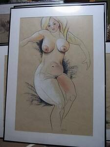 E 1000 X 700mm 大きな 裸婦画 エストニア アーティスト作 パステル画 本物 裸婦だけど嫌味はなくお店やお部屋に飾れます