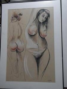 D 1000 X 700mm 大きな 裸婦画 エストニア アーティスト作 パステル画 本物, 美術品, 絵画, パステル画、クレヨン画