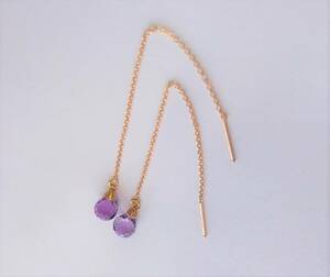  amethyst Drop chain earrings Gold K14GF Gold Phil do natural both ear purple crystal 2 month birthday Stone 14kgp