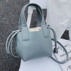 【ブルー】パステルカラー バスケットバッグ ミニバッグ ショルダーバッグ ハンドバッグ 2way ミニトート セカンドバッグ