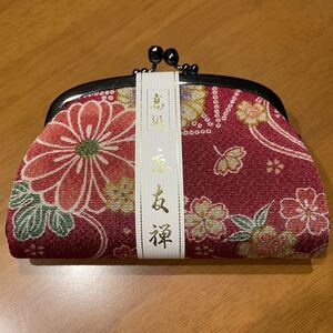 【未使用】京友禅 赤 桜 がま口財布 がま口ポーチ がま口 京都