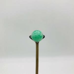 （R4-0078）翡翠風　アンティーク玉簪　一本挿し　一本簪　緑玉　ガラス玉　