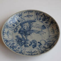 花鳥文皿 中国 古陶器 直径約22cm 古染付_画像1