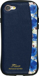 【在庫処分】 NATURAL design iPhone8 iPhone7 （4.7インチ） ケース FLEUR Navy ネイビー 衝撃吸収 耐衝撃 カードポケット付