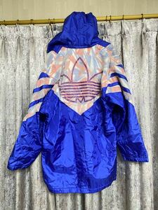  Adidas adidas Descente .. Logo three leaf bench coat Showa Retro rare soccer 90 coat jumper outer jacket blue L