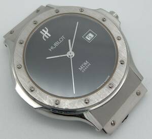 ジャンク HUBLOT 1401.1　MDMクラシック　ケースのみ　電池交換済　デイト　クォーツ　腕時計　