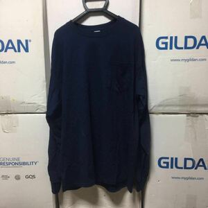 GILDAN ネイビー XLサイズ 紺色 ロンT 長袖無地Tシャツ ポケット付き 6.0oz ギルダン☆