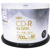 送料無料 CD-R 50枚組スピンドルケース入 700MB for DATA 1-52倍速対応 ホワイトワイド印刷対応 L-CD50P/2587 Lazosｘ６個セット/卸_画像2