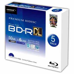 同梱可能 BD-R DL 録画用 50GB 5枚入り スリムケース付き インクジェットプリンター対応 HIDISC HDVBR50RP5SC/1038ｘ２個セット/卸