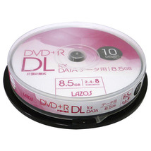 送料無料 DVD＋R DL 8.5GB 片面2層 10枚 データ用 Lazos 8倍速対応 インクジェットプリンター対応 L-DDL10P/2655ｘ４個セット/卸_画像1