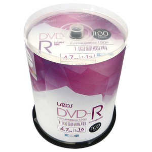 同梱可能 DVD-R 録画用 ビデオ用 100枚組 4.7GB スピンドルケース入 CPRM対応16倍速 Lazos L-CP100P/2631ｘ３個セット/卸