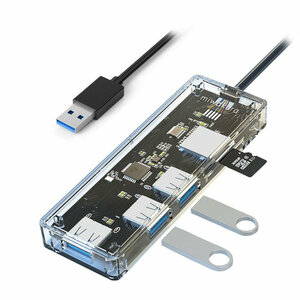 送料無料メール便 SDカードリーダー＆USB3.0 3ポート ハブ スケルトンUSB3.2Gen1対応 美和蔵 MPC-HU3PU3CR-R/1321ｘ１台