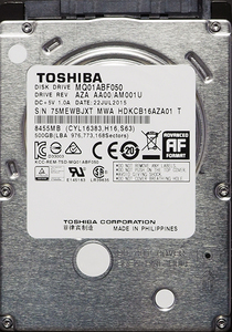 東芝 MQ01ABF050 2.5インチ 7mm SATA600 500GB 19回 6712時間