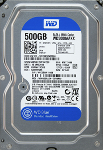 Western Digital WD5000AAKX-75U6AA0 DP/N 01WR32 3.5インチ SATA600 500GB 1097回 10038時間