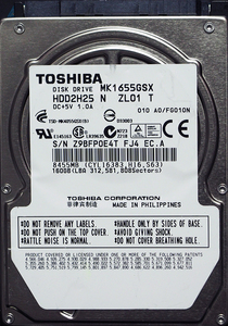 TOSHIBA MK1655GSX 2.5インチ 9.5mm SATA300 160GB 2013回 15243時間
