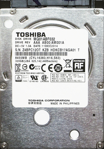 TOSHIBA MQ01ABF032 2.5インチ 7mm SATA600 320GB 43回 16148時間