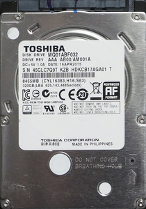 TOSHIBA MQ01ABF032 2.5インチ 7mm SATA600 320GB 39回 12867時間