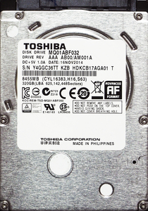 TOSHIBA MQ01ABF032 2.5インチ 7mm SATA600 320GB 37回 17424時間