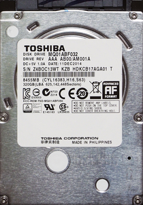 TOSHIBA MQ01ABF032 2.5インチ 7mm SATA600 320GB 63回 16646時間