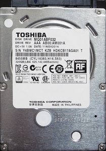 TOSHIBA MQ01ABF032 2.5インチ 7mm SATA600 320GB 63回 15055時間