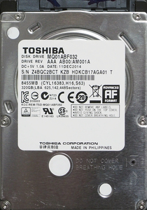 TOSHIBA MQ01ABF032 2.5インチ 7mm SATA600 320GB 59回 15976時間