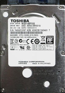 TOSHIBA MQ01ABF032 2.5インチ 7mm SATA600 320GB 52回 18230時間