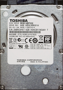 TOSHIBA MQ01ABF032 2.5インチ 7mm SATA600 320GB 72回 16414時間
