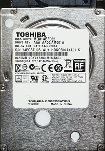 TOSHIBA MQ01ABF032 2.5インチ 7mm SATA600 320GB 64回 20846時間