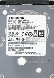 TOSHIBA MQ01ABF032 富士通 P/N CP62813-01 2.5インチ 7mm SATA600 320B 45回 14008時間