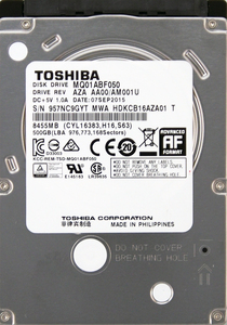 東芝 MQ01ABF050 2.5インチ 7mm SATA600 500GB 25回 1379時間