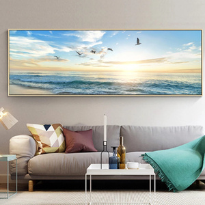 G1383 海 波 サンセット 夕陽 朝日 サイケデリック サーフィン サーフ ハワイ ダイビング 風景 自然 キャンバスアートポスター 50×150cm B