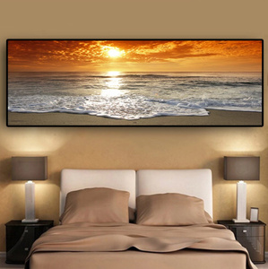 G1385 海 波 サンセット 夕陽 朝日 サイケデリック サーフィン サーフ ハワイ ダイビング 風景 自然 キャンバスアートポスター 50×150cm D