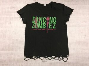 【送料無料】A Flood Of Circle アフラッドオブサークル Dancing Zombiez ダメージ加工 バンド半袖Tシャツ カットソー レディース M グレー