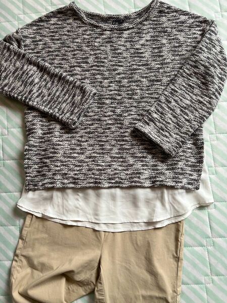 （H 7）重ね着風　薄手のセーター　春コーデ　Lサイズ　