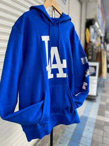 MLB公式 【3XL】ニューエラ NEW ERA ロサンゼルス ドジャース Los Angeles Dodgers MLB パーカー フーディー 綿100％ 青 ビッグロゴ 袖柄