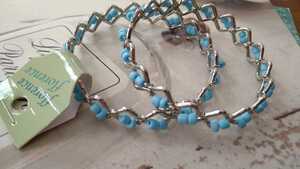 *.... impression * light blue beads × silver color * bangle 2 piece set *