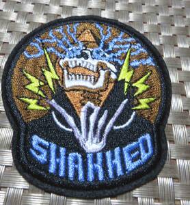 茶黒空黄◆新品未使用　SHAKHED　死神　感電　発電　ドクロ　ウィッシュポーズ　うぃ～っす　刺繍ワッペン （パッチ）◆　ロック　メタル　