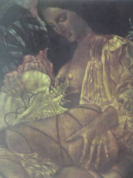 池田益夫, 带壳的维纳斯, 来自一本超级罕见的艺术书, 高品质装框, 绘画, 油画, 自然, 山水画