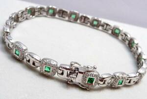 K18 Diamond Emerald [Выгравирована: 1,08CT 0,93CT] K18WG DEAST DESIGE/Браслет 19.33G Общая длина: приблизительно 19 см 18 Используемое золото и хорошие товары