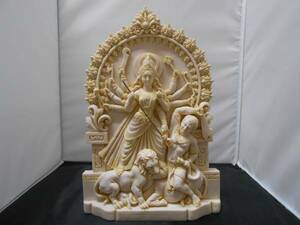 女神 ドゥルガー プラーク 刻板額縁 単色白色仕上げ　インド　ネパール　神像　仏像　ヤントラ　ヒンドゥ　雑貨