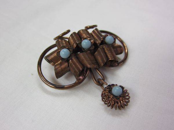 Antique copper wire coil brooch with butterfly motif and flowers handmade, ladies accessories, brooch, others