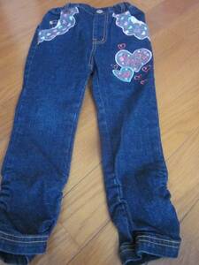  Mini K MINI-K. cherry embroidery rhinestone attaching Denim pants * Heart pattern * size 100