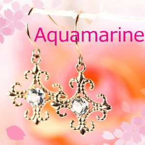 [ first come, first served . special price ][ new goods prompt decision ]K10PG aquamarine dressing up . 10 character . design! Cross hook earrings pink gold ET068