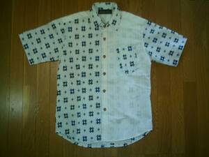 * handmade * half . abrasion pattern short sleeves shirt white L new goods free postage equipped 