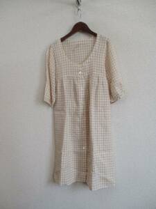 congespayes бежевый × белый linen короткий рукав платье (USED)30417