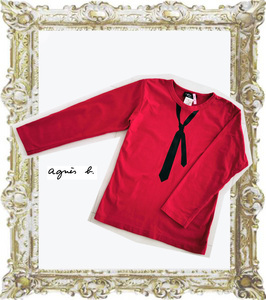  free shipping * prompt decision * regular price 9700 jpy agns b. ENFANT Agnes B Kids red necktie pattern long sleeve cut and sewn T-shirt 12ANS 150cm beautiful goods 