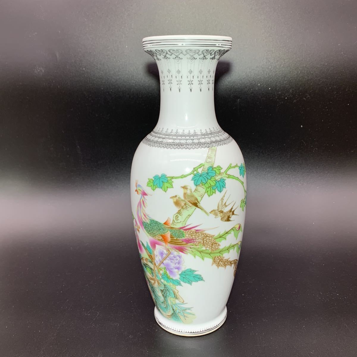 中国美術 花鳥染付図 花瓶 高さ36.5㎝ twispwa.com
